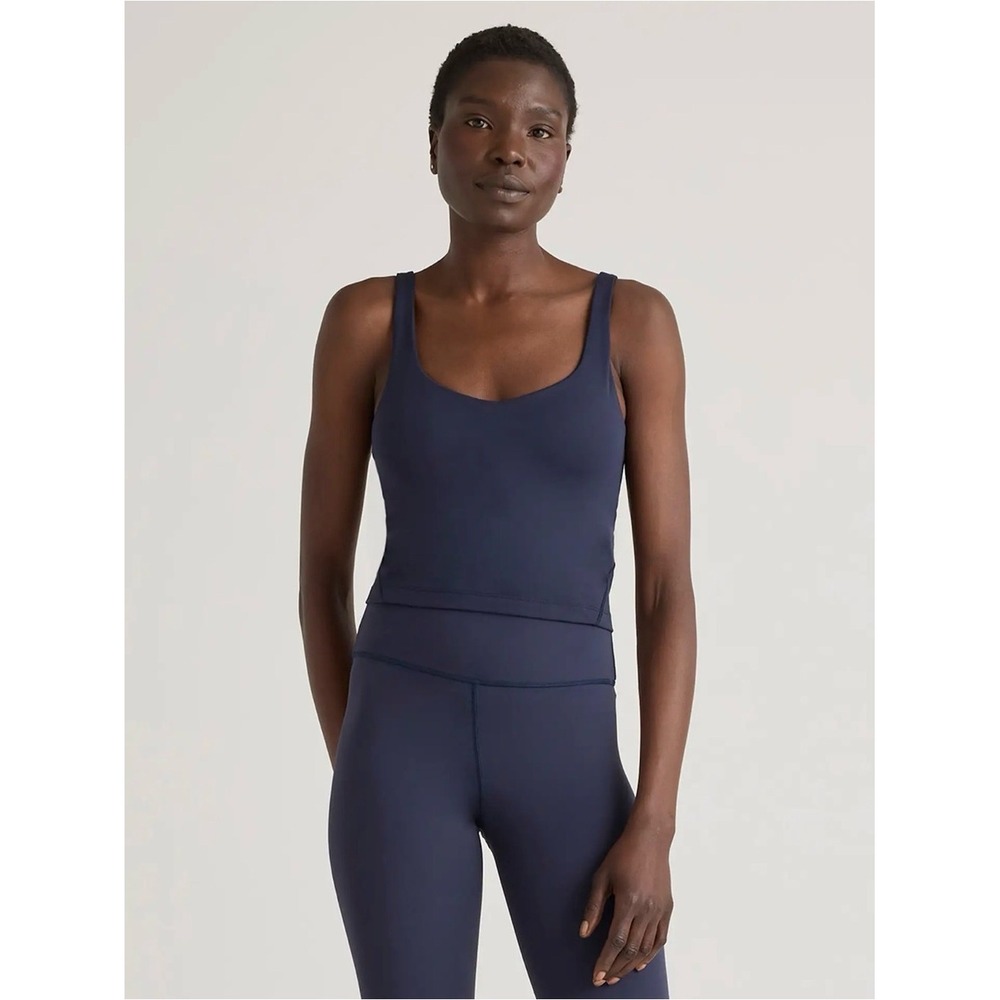 NWT Quince Ultra-Form V-Neck Cropped Tank Deep Navy S
